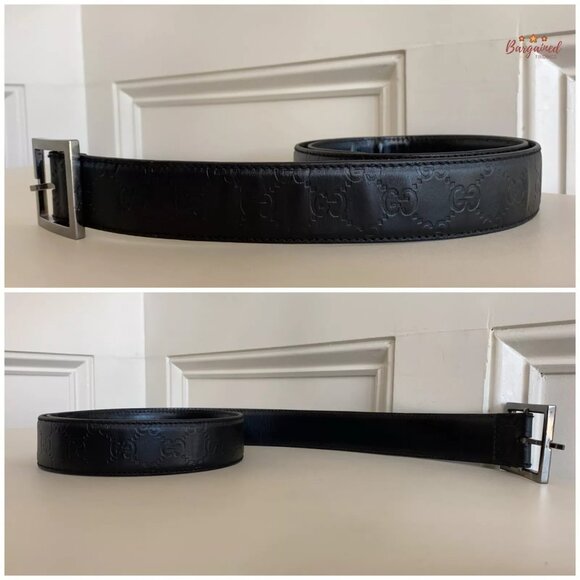 Authentic Gucci Black Monogram Guccissima Leather Silver Buckle Belt 100/40 - Picture 10 of 12